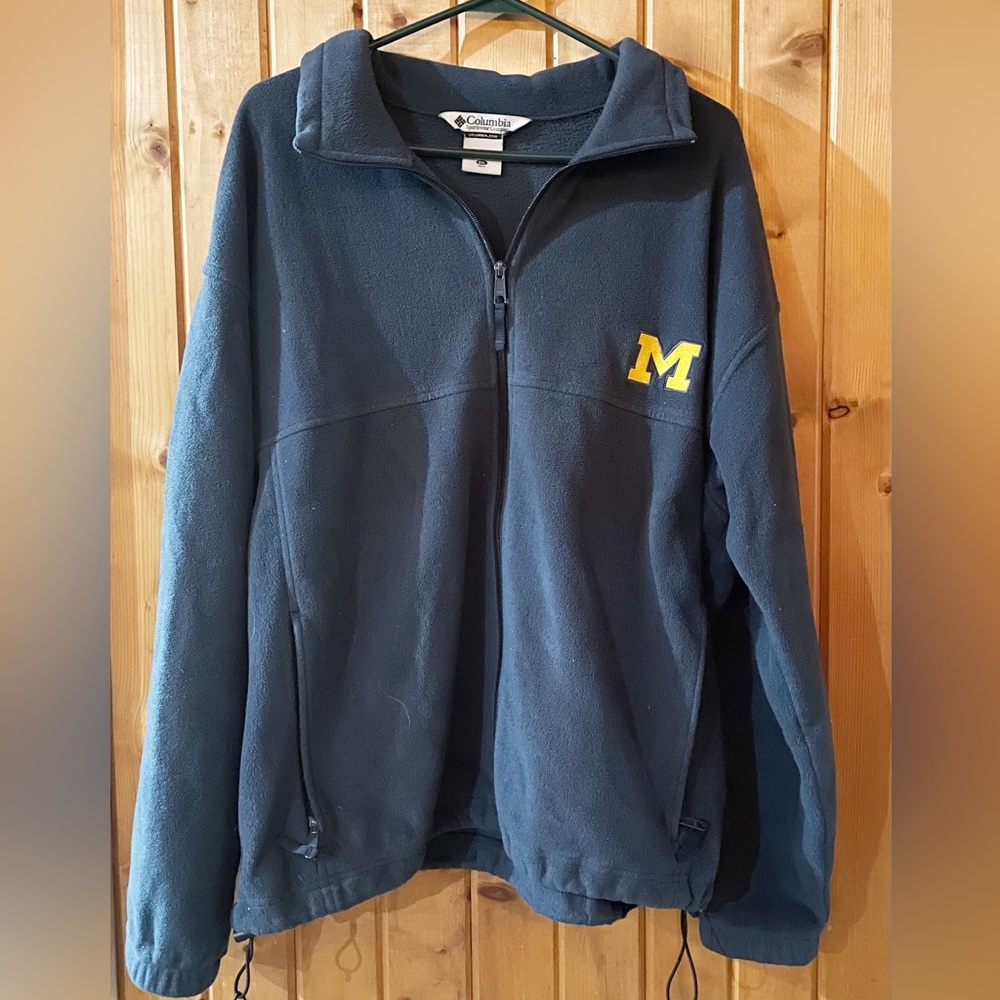 Men’s Michigan University Blue & Gold Columbia Fleece Zip Up Jacket Size 2X